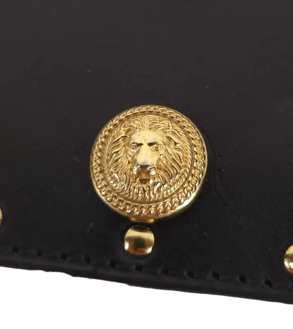 Balmain Statement Logo Lion Head Stud Leather Belt US S FR 36  Womens Black Gold